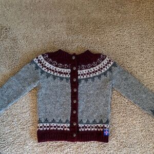 Elegant Gray and Burgundy Women's hand knit Icelandic Cardigan
